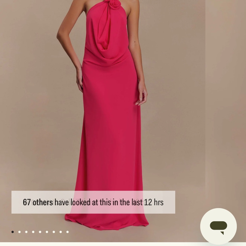Meshki Fuchsia Strapless Cowl Neck Maxi Dress with Rosette